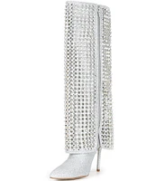 Gianni Bini Lowry Glitter Rhinestone Foldover Stiletto Tall Boots