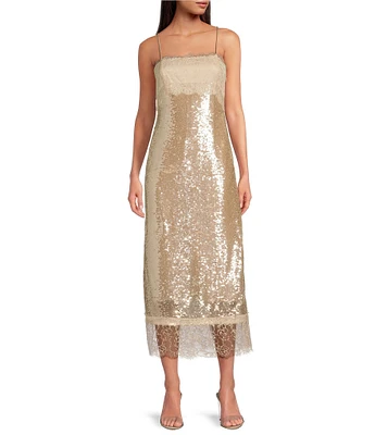 Gianni Bini Madelyn Square Neck Sleeveless Sequin Lace Midi Dress