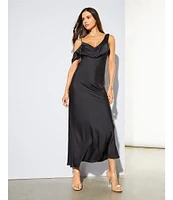 Gianni Bini Maeve Satin Asymmetrical Neck A-Line Dress