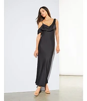 Gianni Bini Maeve Satin Asymmetrical Neck A-Line Dress