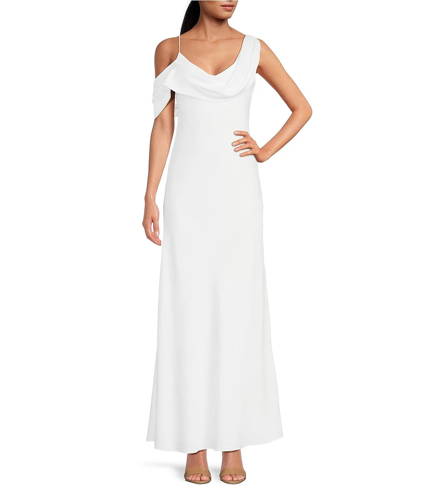 Gianni Bini Maeve Satin Asymmetrical Neck A-Line Dress