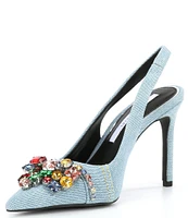 Gianni Bini Mardona Denim Pointed Toe Jewel Slingback Pumps