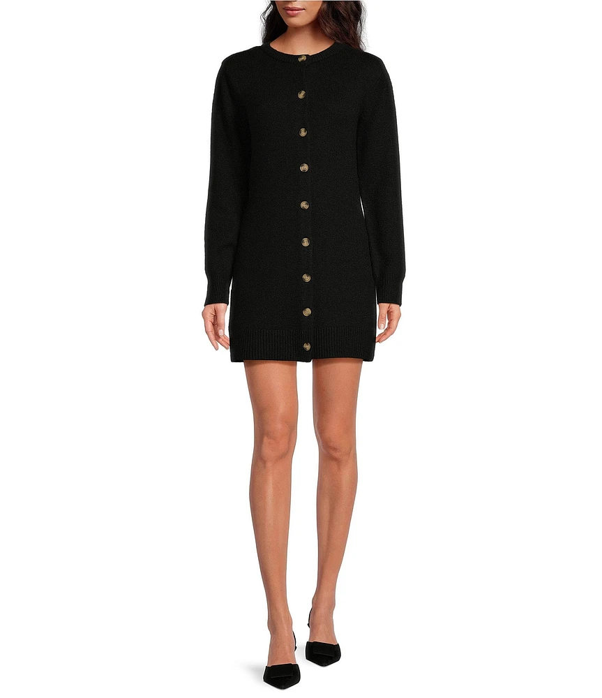 Gianni Bini Matilda Wool Blend Knit Crew Neck Long Sleeve Button Front Bodycon Mini Cardigan Dress