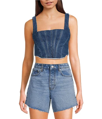 Gianni Bini Michelle Denim Square Neck Sleeveless Corset Crop Top