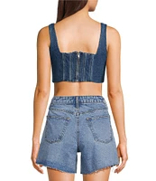 Gianni Bini Michelle Denim Square Neck Sleeveless Corset Crop Top