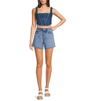 Gianni Bini Michelle Denim Square Neck Sleeveless Corset Crop Top