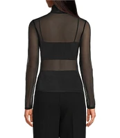Gianni Bini Misha Mesh Long Sleeve Turtleneck Knit Top