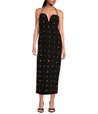 Gianni Bini Nova Jewel Crepe Sweetheart Neckline Midi Dress