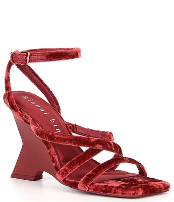 Gianni Bini Novah Velvet Square Toe Strappy Wedge Sandals