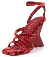 Gianni Bini Novah Velvet Square Toe Strappy Wedge Sandals