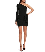 Gianni Bini Valerie One Shoulder Long Sleeve Faux Wrap Tie Side Mini Dress