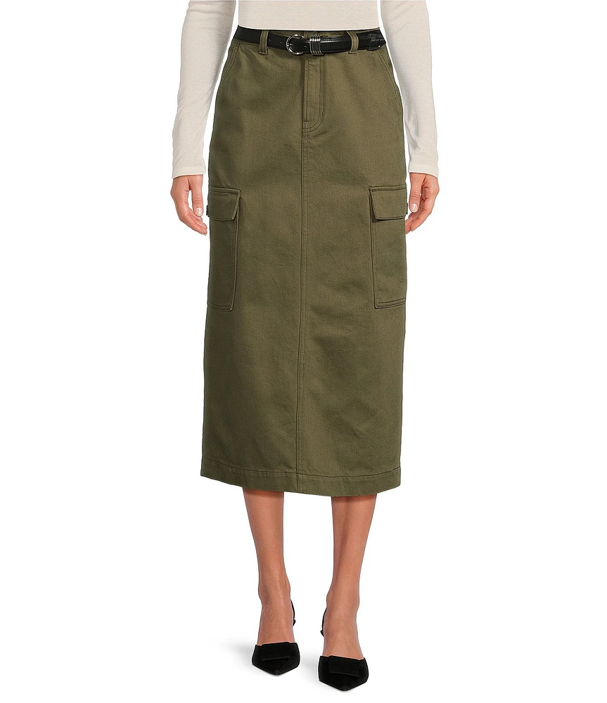 Gianni Bini Paige High Rise Belted Flap Pocket Midi Cargo Skirt