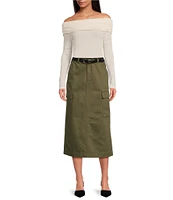 Gianni Bini Paige High Rise Belted Flap Pocket Midi Cargo Skirt