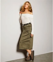 Gianni Bini Paige High Rise Belted Flap Pocket Midi Cargo Skirt