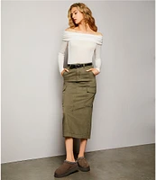 Gianni Bini Paige High Rise Belted Flap Pocket Midi Cargo Skirt