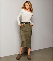 Gianni Bini Paige High Rise Belted Flap Pocket Midi Cargo Skirt