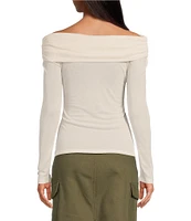 Gianni Bini Paige Knit Off-the-Shoulder Folded Neck Long Sleeve Crop Sweater Top