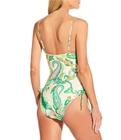 Gianni Bini Paisley Ruched Tie Side Adjustable Strap One Piece Swimsuit