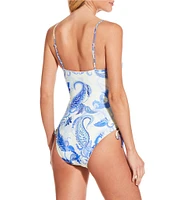 Gianni Bini Paisley Ruched Tie Side Low Sccop Back One Piece Swimsuit