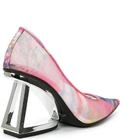 Gianni Bini Pamalaa Printed Mesh Architectural Wedge Pumps