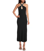 Gianni Bini Peep Halter Sleeveless Cut-Out Ribbed Knit Bodycon Maxi Dress