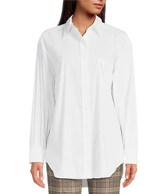 Gianni Bini Prep Cotton Blend Point Collar Long Sleeve Button Front Blouse