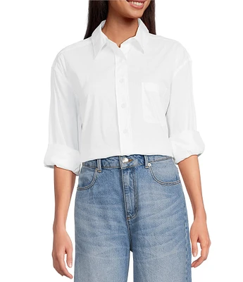 Gianni Bini Prep Cotton Blend Point Collar Long Sleeve Button Front Blouse