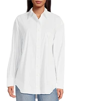 Gianni Bini Prep Cotton Blend Point Collar Long Sleeve Button Front Blouse