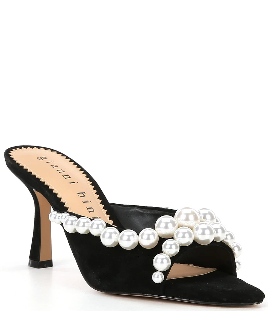 Gianni Bini Prudence Pearl Trim Suede Dress Sandals