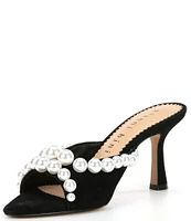 Gianni Bini Prudence Pearl Trim Suede Dress Sandals