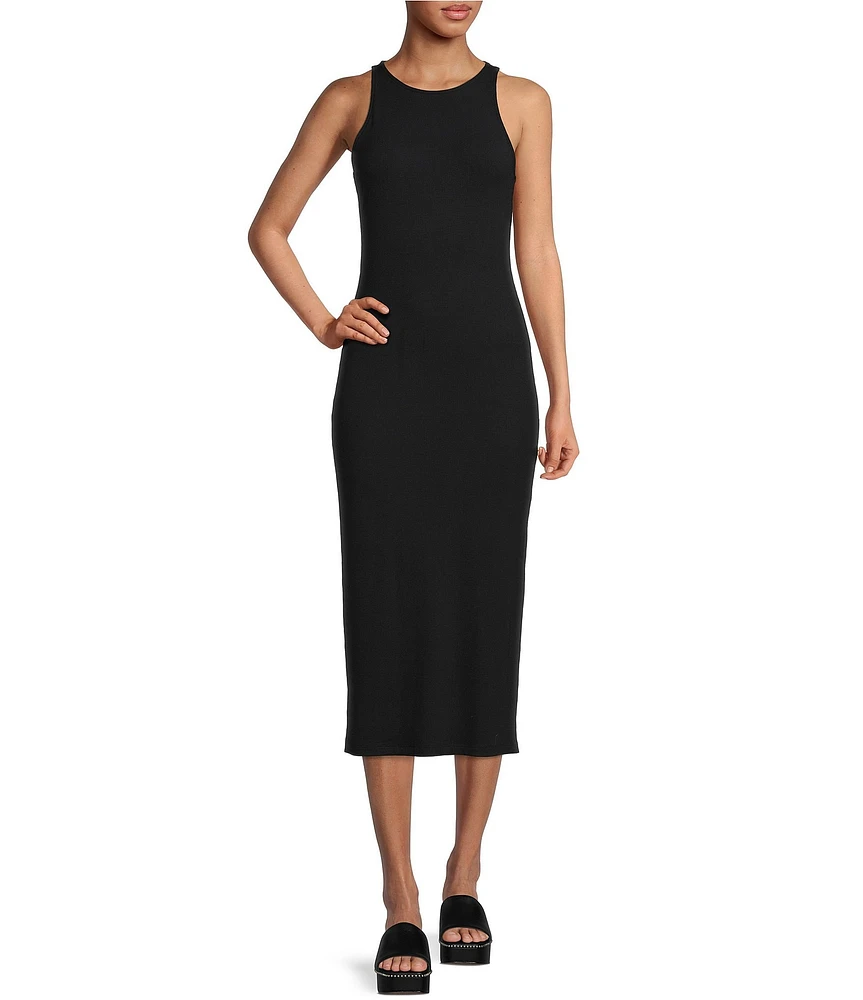 Gianni Bini Knit Round Neck Sleeveless Racer Thigh High Side Slit Midi Sheath Bodycon Dress