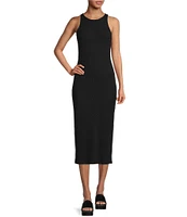 Gianni Bini Knit Round Neck Sleeveless Racer Thigh High Side Slit Midi Sheath Bodycon Dress