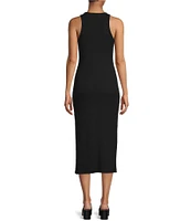 Gianni Bini Knit Round Neck Sleeveless Racer Thigh High Side Slit Midi Sheath Bodycon Dress