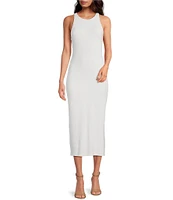 Gianni Bini Knit Round Neck Sleeveless Racer Thigh High Side Slit Midi Sheath Bodycon Dress