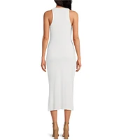 Gianni Bini Knit Round Neck Sleeveless Racer Thigh High Side Slit Midi Sheath Bodycon Dress