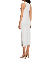 Gianni Bini Knit Round Neck Sleeveless Racer Thigh High Side Slit Midi Sheath Bodycon Dress