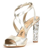 Gianni Bini Randall Leather Strappy Jeweled Heel Dress Sandals