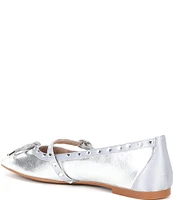 Gianni Bini Rayna Metallic Leather Rhinestone Trim Mary Jane Ballerina Bow Flats