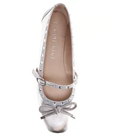 Gianni Bini Rayna Metallic Leather Rhinestone Trim Mary Jane Ballerina Bow Flats