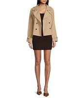 Gianni Bini Remy Twill Notch Lapel V-Neck Double Breasted Button Front Long Sleeve Crop Topcoat