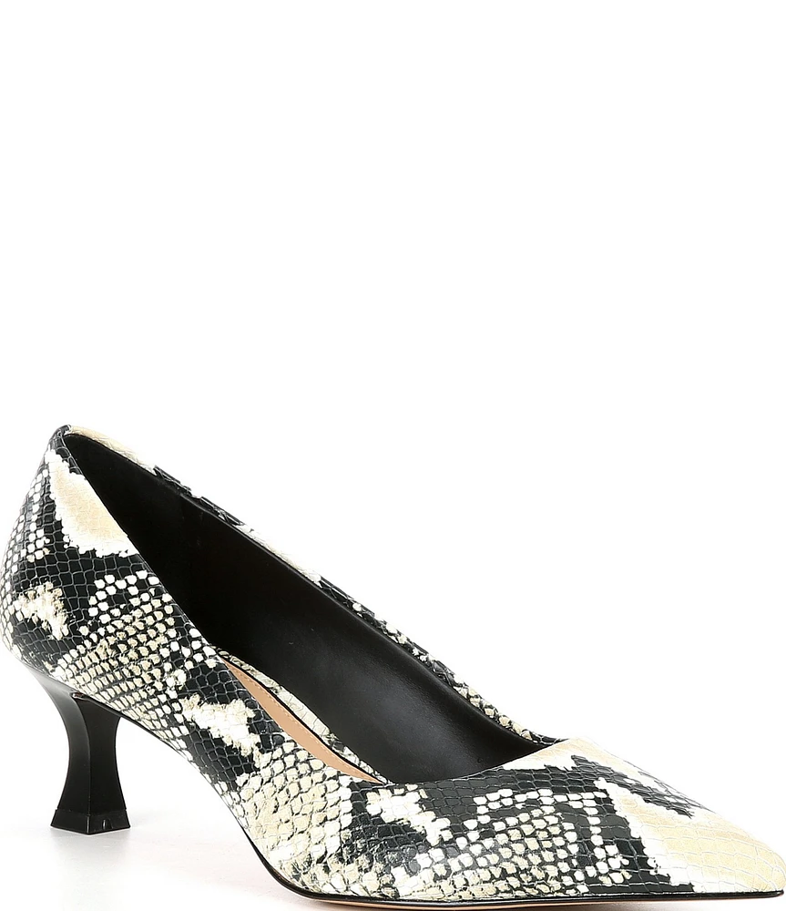 Gianni Bini RinnaTwo Snake Print Leather Pointed Toe Kitten Heel Pumps