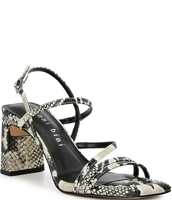 Gianni Bini Rosie Snake Print Leather Strappy Block Heel Dress Sandals