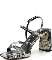 Gianni Bini Rosie Snake Print Leather Strappy Block Heel Dress Sandals