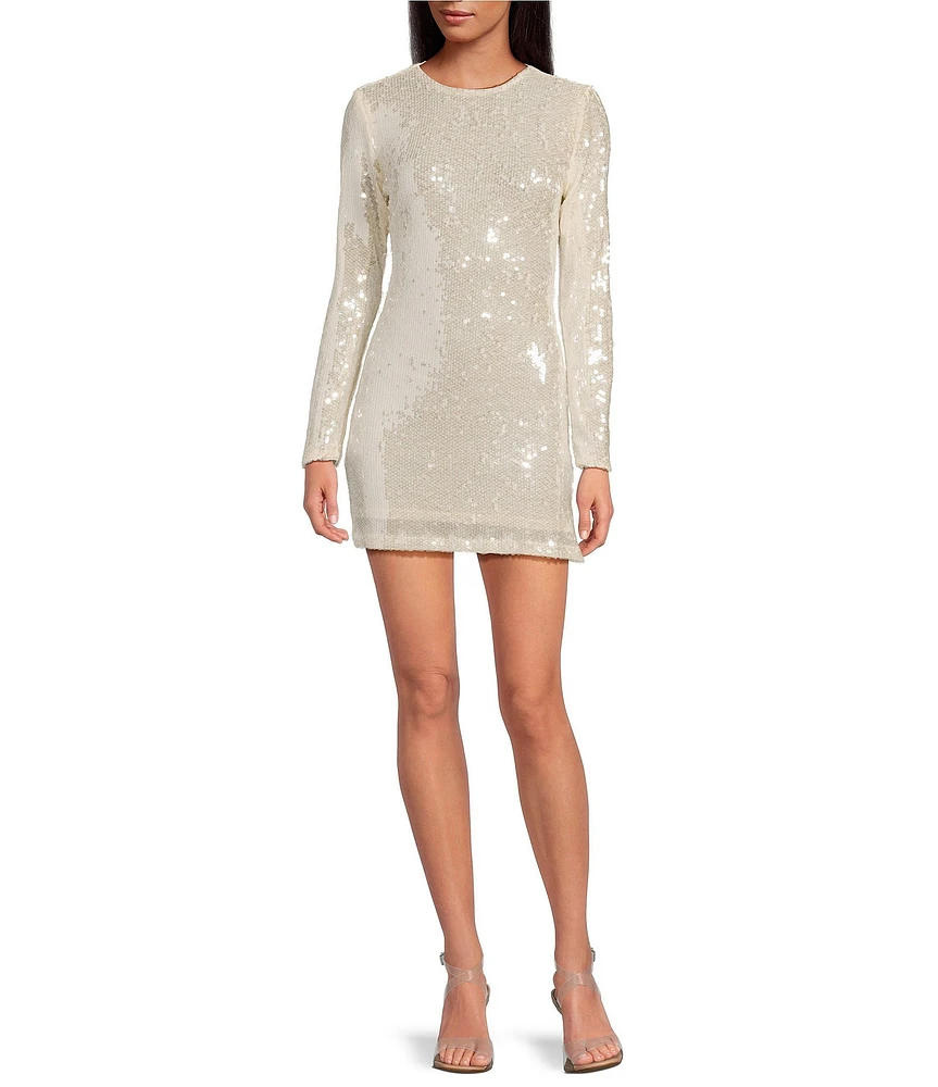 Gianni Bini Ruby Sequin Round Neck Long Sleeve Bodycon Mini Dress