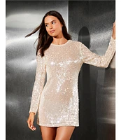 Gianni Bini Ruby Sequin Round Neck Long Sleeve Bodycon Mini Dress