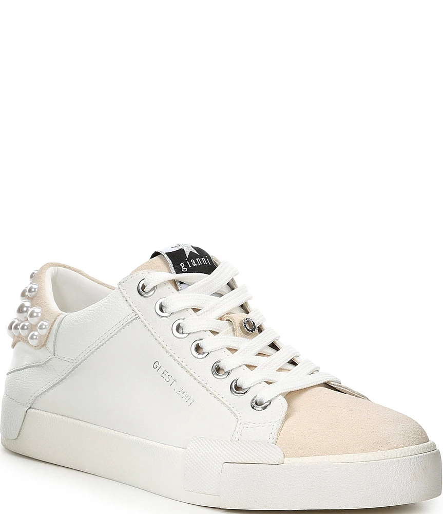 Gianni Bini Rylan Leather Pearl Embellished Platform Sneakers