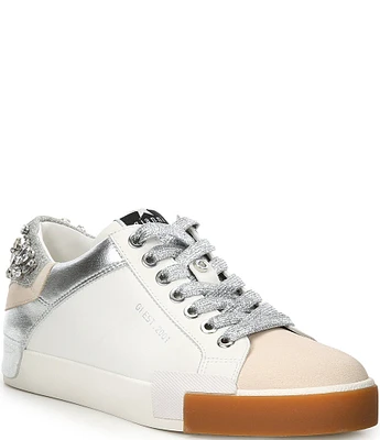 Gianni Bini Rylan Leather Suede Rhinestone Platform Sneakers