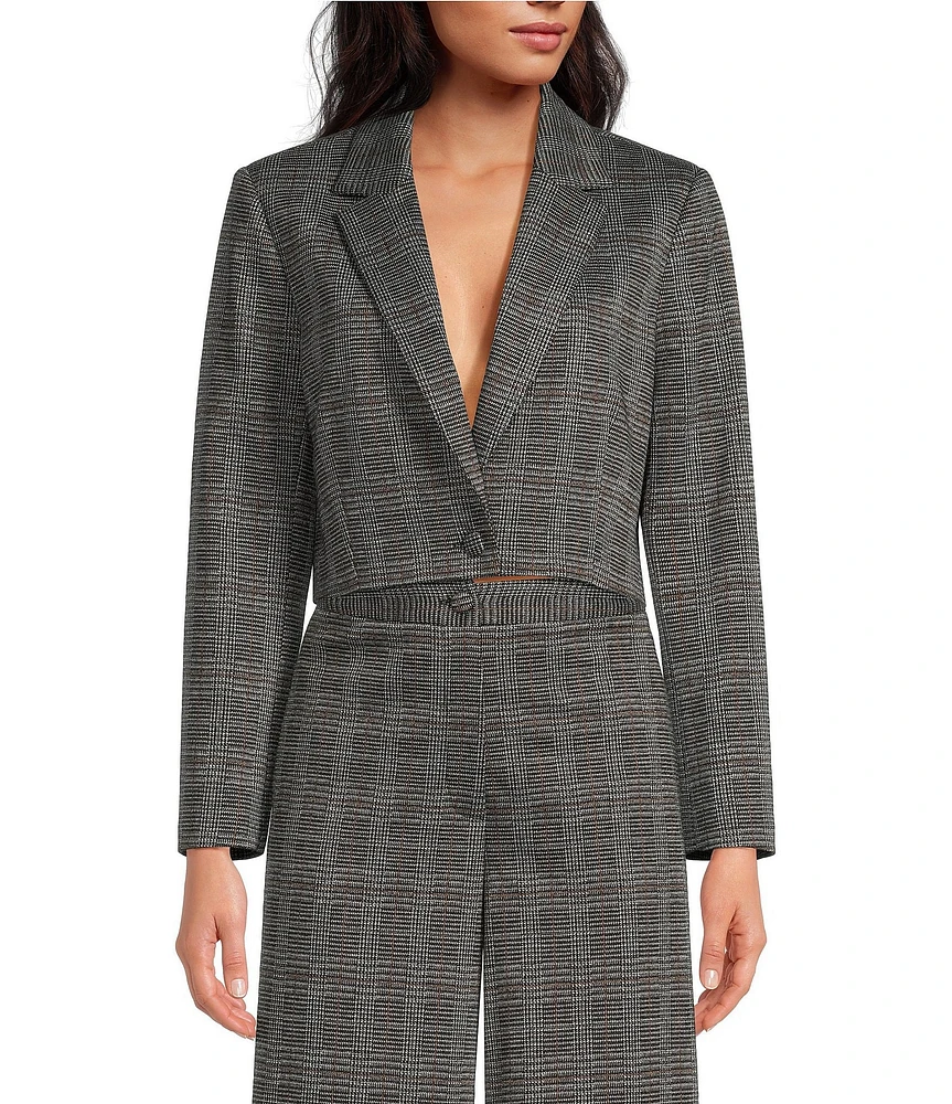 Gianni Bini Sadie Glen Plaid Cropped Notch Lapel Long Sleeve Coordinating Blazer