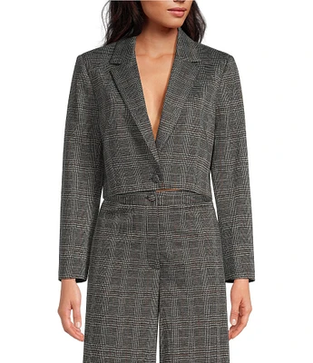 Gianni Bini Sadie Glen Plaid Cropped Notch Lapel Long Sleeve Coordinating Blazer