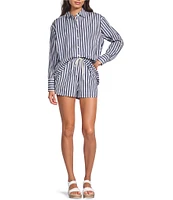 Gianni Bini Sam Woven Stripe Flat Front Coordinating Drawstring Short